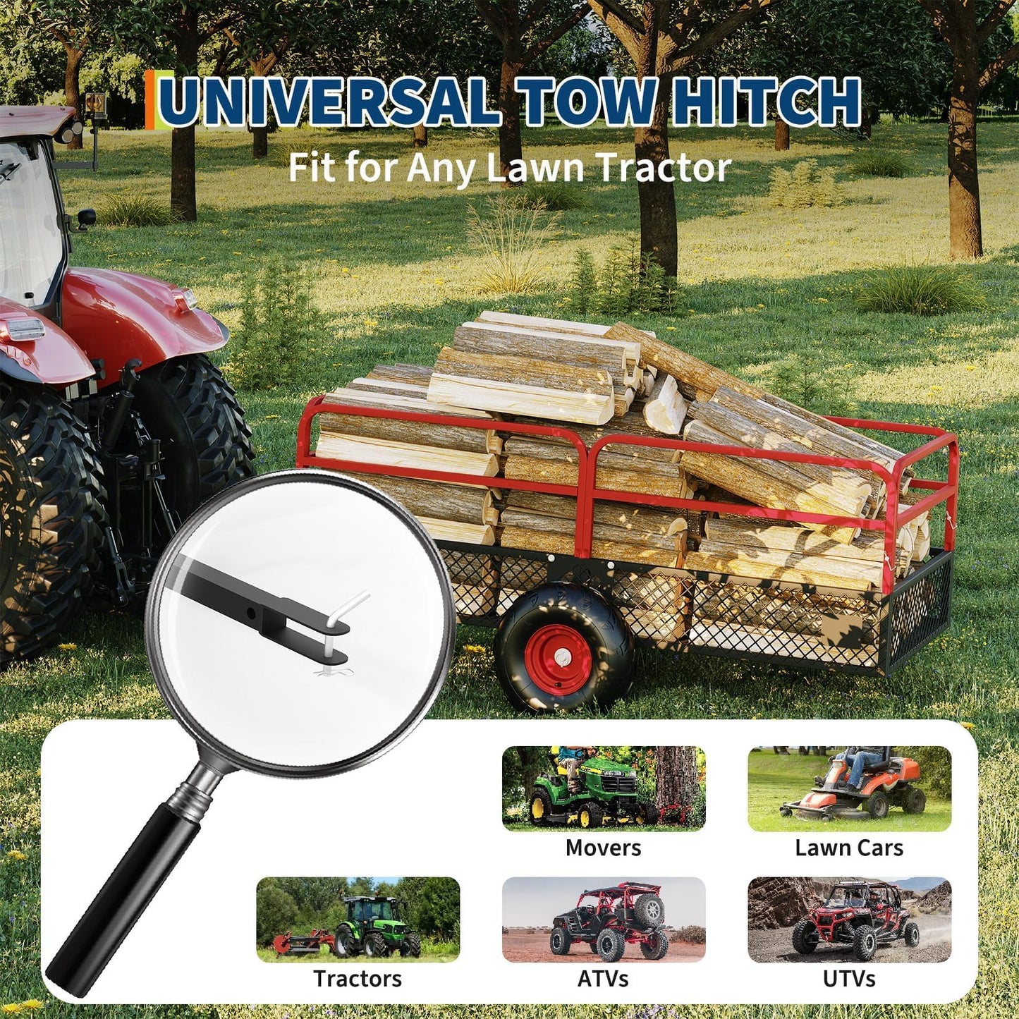 ATV UTV Trailer Tow Behind Dump Cart, 1600 lbs 22 Cubic Feet Heavy Duty Steel Dump Cart, Yard Garden Trailer Pull Behind with Removable Sides & All Terrain Tires, Fits Lawn Mower, Tractor, Garden