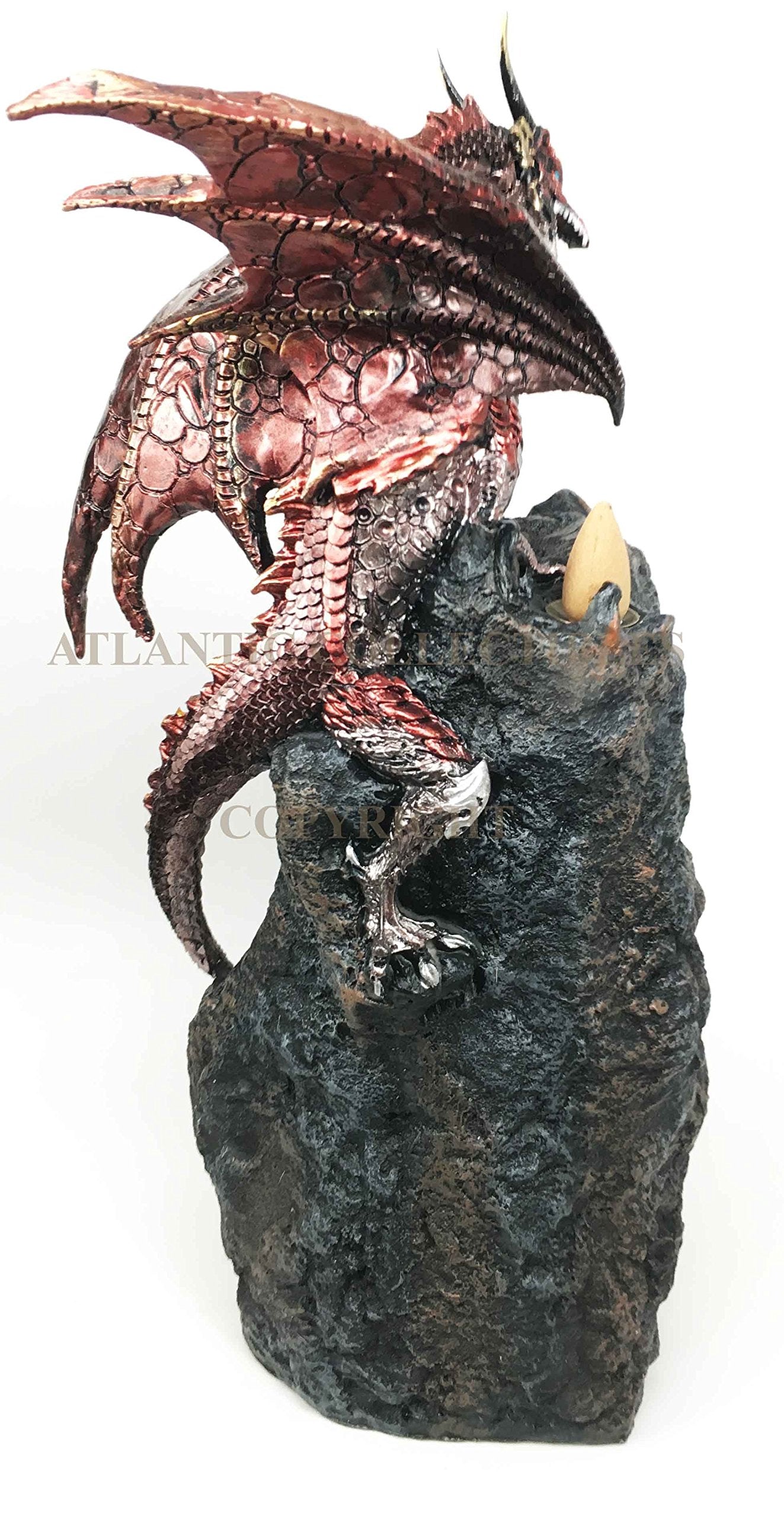Ebros Red Ember Sapphire Quartz Dragon On Gemstone Geode Cave Mountain Statue 13" Tall with Backflow Incense Burner and Colorful LED Light Crystals Feature Fantasy Dungeons Dragons Decor Figurine