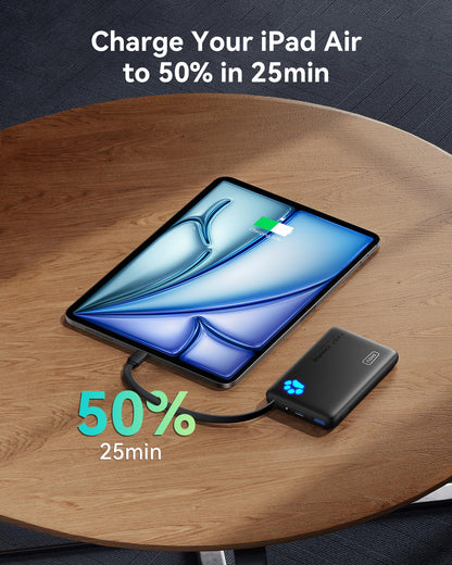 INIU 45W Portable Charger, 10000mAh Built-in USB C Cable Fast Charging Power Bank, Small Type C Battery Pack, Powerbank for iPhone 17 16 15 14, iPad, Samsung S25 S24 etc. Travel Camping Essentials