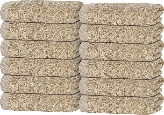 Tens Towels Pack of 12 Washcloths, 12 x 12 Inches, Lighter Weight, Quick to Dry