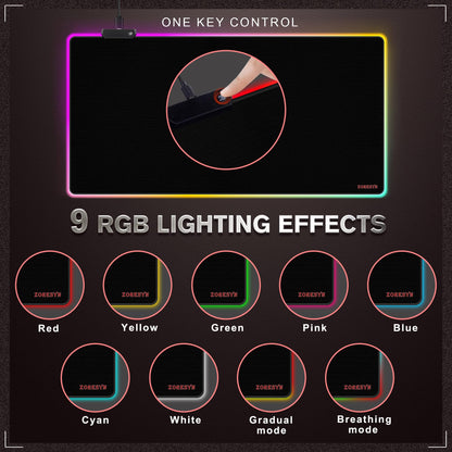 ZORESYN RGB Gaming Mouse Pad - 39.4"x19.7" Large Mousepad with Led Light, Keyboard Pad Gaming Accessories for Desk, Non-Slip Rubber Base Big Mouse Mat for Gamer,Black