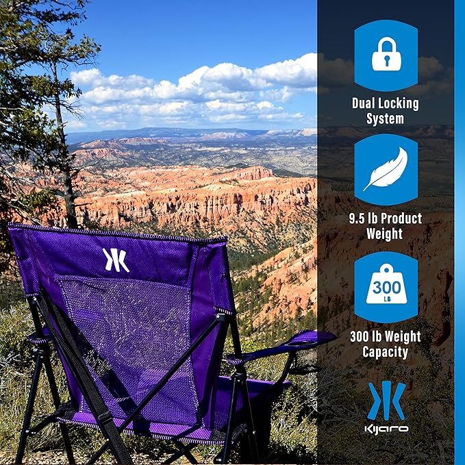 Kijaro Dual Lock Portable Camping Chairs - Enjoy the Outdoors with a Versatile Folding Chair, Sports Chair, Outdoor Chair & Lawn Chair - Dual Lock Feature Locks Position – Kawachi Purple