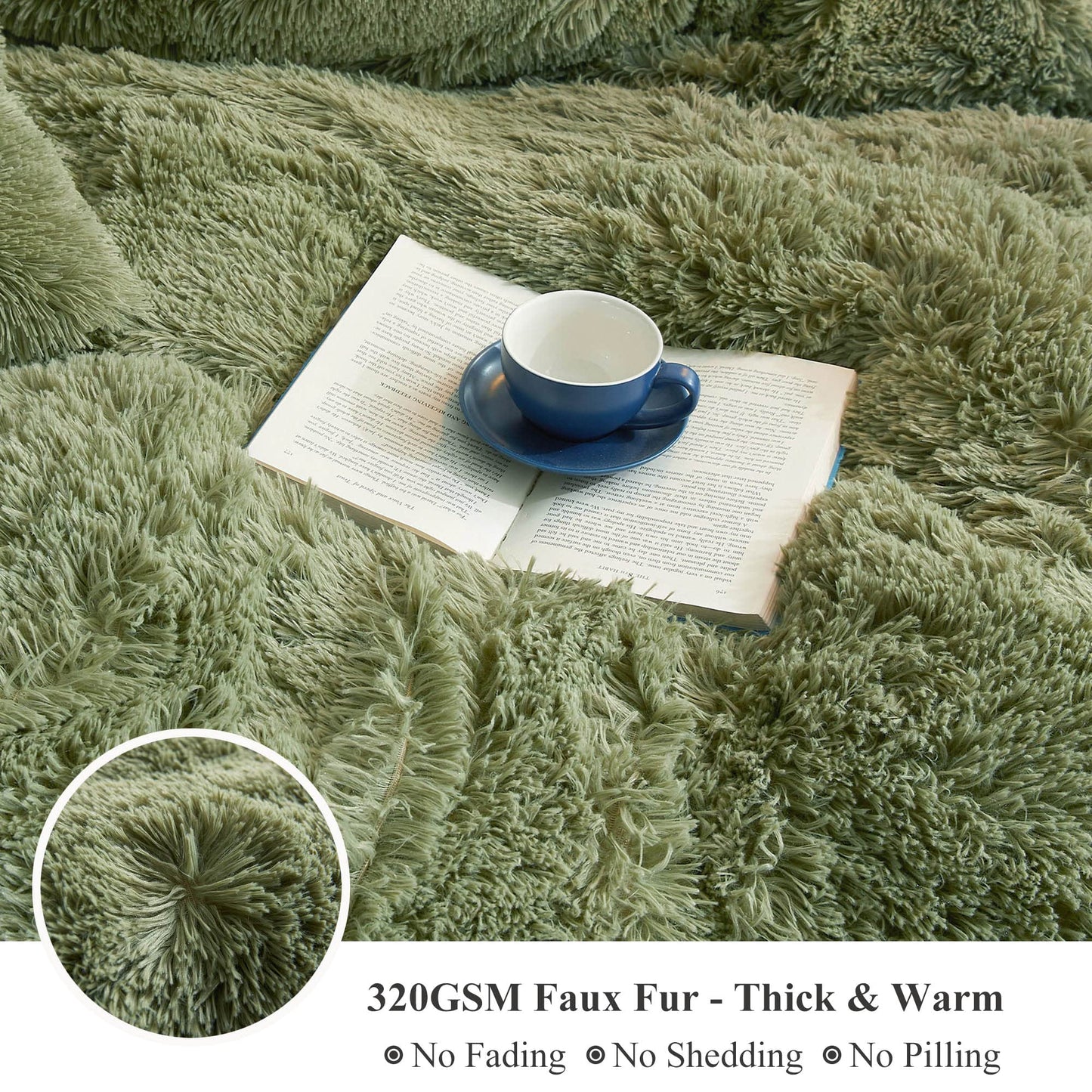 XeGe Luxury Faux Fur Throw, Moss Green Soft 50x60 Fluffy Blanket, Shaggy Plush Decorative Couch Throw, Cute Furry Throw Fuzzy Office Lap Blanket for Bedroom Living Room, Sage Green