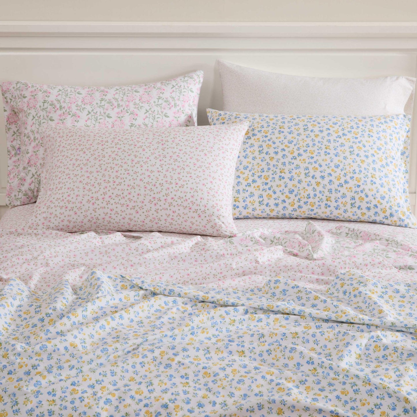 Laura Ashley - King Sheet Set, Crisp & Cool Cotton Percale Bedding for Year Round Comfort, Deep Pocket, Bed Sheets with Matching Pillowcases (Ditsy Doodle Blue)