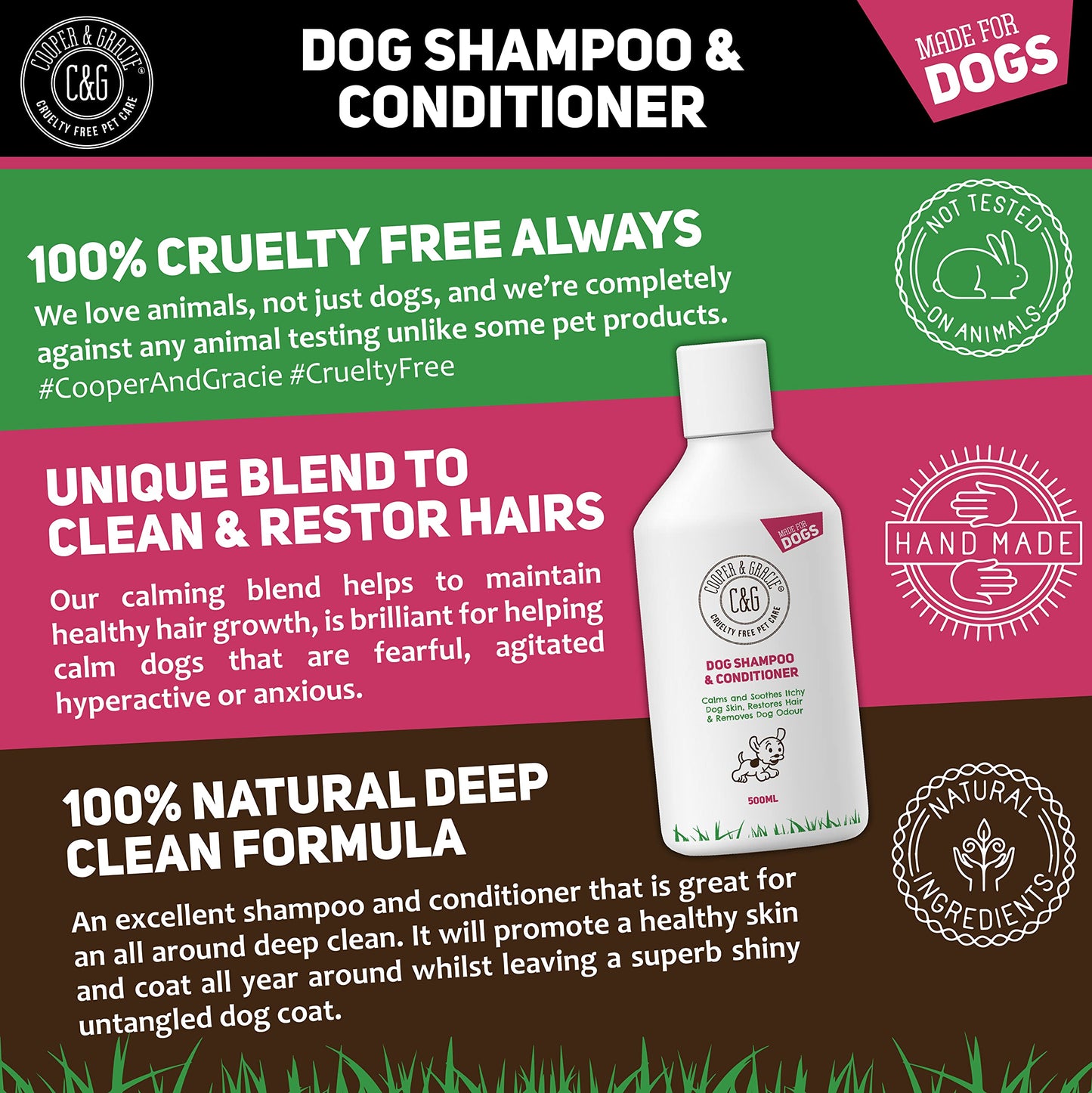 Dog Shampoo & Conditioner 500ML - Grooming for Sensitive Skin, Itchy Skin, Smelly Dogs - Anti-Itch, Anti-Bacterial & Anti-Fungal Formula - Soothes & Restores Coat