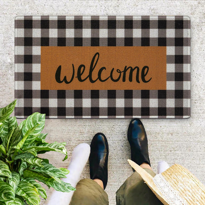 UINI Welcome Mat Outdoor Indoor Door Mats, Heavy Duty Buffalo Plaid Welcome Front Door Mat, Non Slip Durable Entrance Rugs for Outside Entry, Porch, Resist Dirt, 17"x 30"