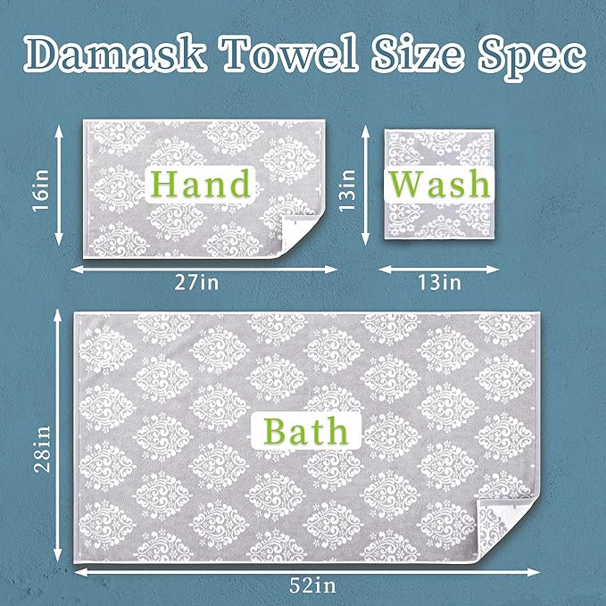 Gray Wash Cloths, Jacquard Washcloths 6 Pack 13"x13"