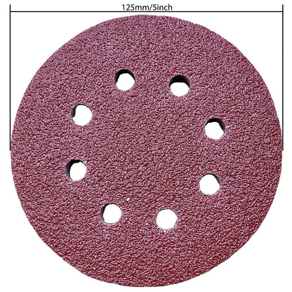 Toowood 100pcs 125mm Sanding Discs, 8-Hole Dustless Hook & Loop sand paper, 60-600 Multi-Grit Professional Abrasive Discs for Orbital Sander, Woodworking and Auto Body Refinishing