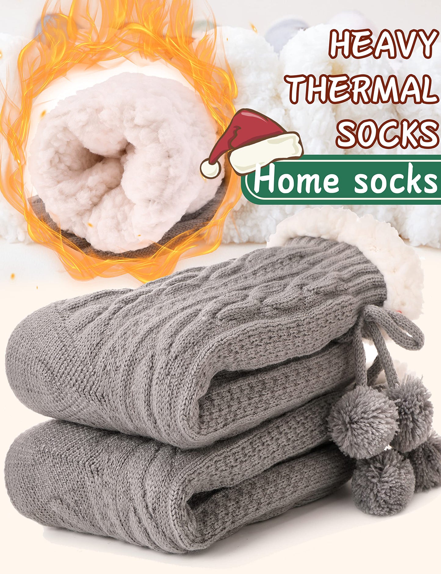 Fuzzy Socks for Women Slipper Fluffy Cozy Cabin Winter Warm Soft Fleece Comfy Thick Christmas Socks Grips Non Slip Stocking Stuffers for Women Teen Girls Wife Christmas Birthday Gifts(Ball Grey)