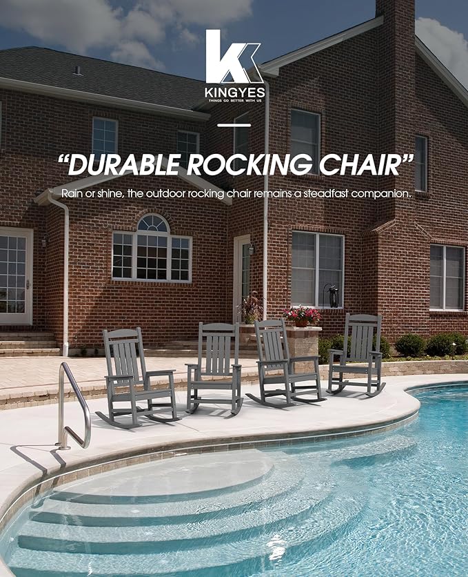 KINGYES HDPE Patio Rocking Chair Set of 4, Outdoor Rocking Chairs Porch Rocker for Adults, Grey