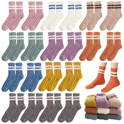 Tergy 20 Pairs Fuzzy Socks Soft Cozy Fluffy Warm Winter Sleep Plush Bed Socks Microfiber Slipper Fleece Socks for Women (Stripe)