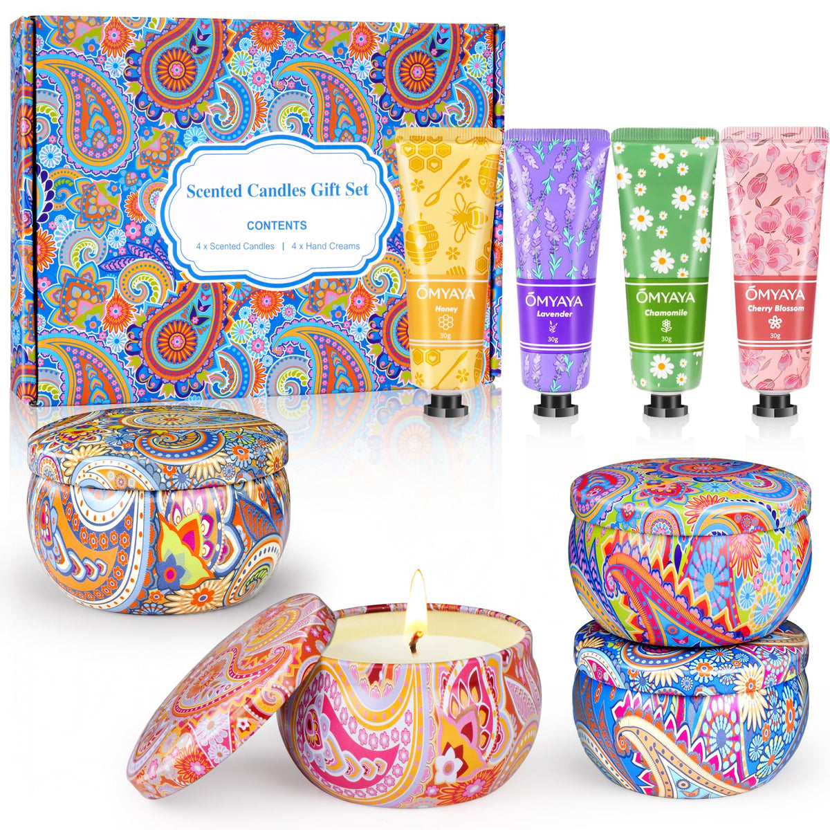 Gift Baskets for Women - Scented Candles Gift Set & Hand Lotion Cream Set, Christmas Gift Set, Teacher Appreciation Gifts, Holiday Birthday Gift for Mother Wife Coworkers Friends Teacher
