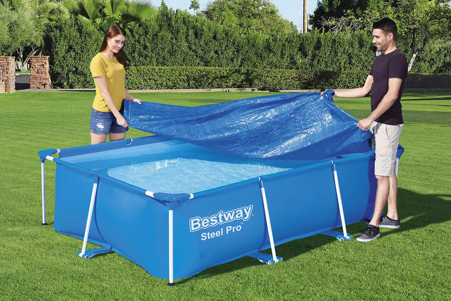 Bestway Flowclear Swimming Pool Cover for Rectangular Steel Pro Pools, Multiple Sizes