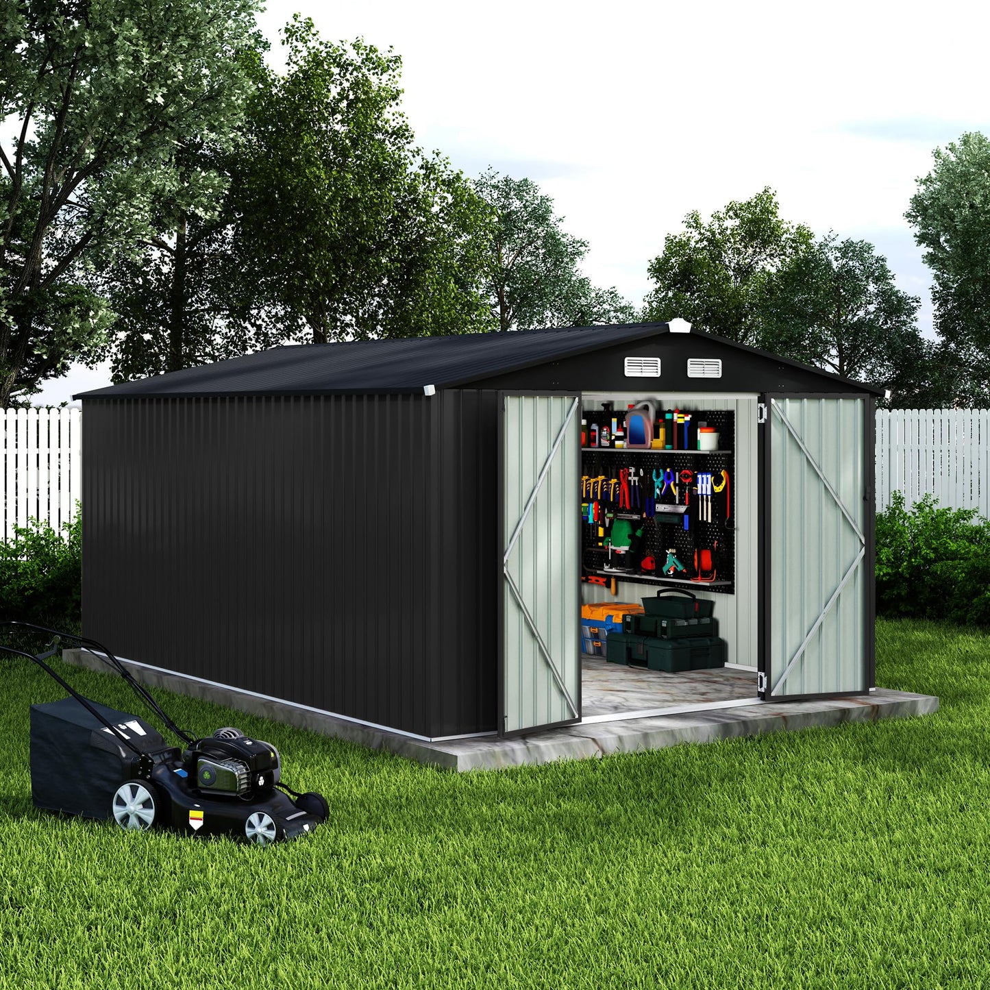 Metal Outdoor Storage Shed Kit, Lockable Door Utility Shed with Air Vent for Backyard Garden Patio Lawn