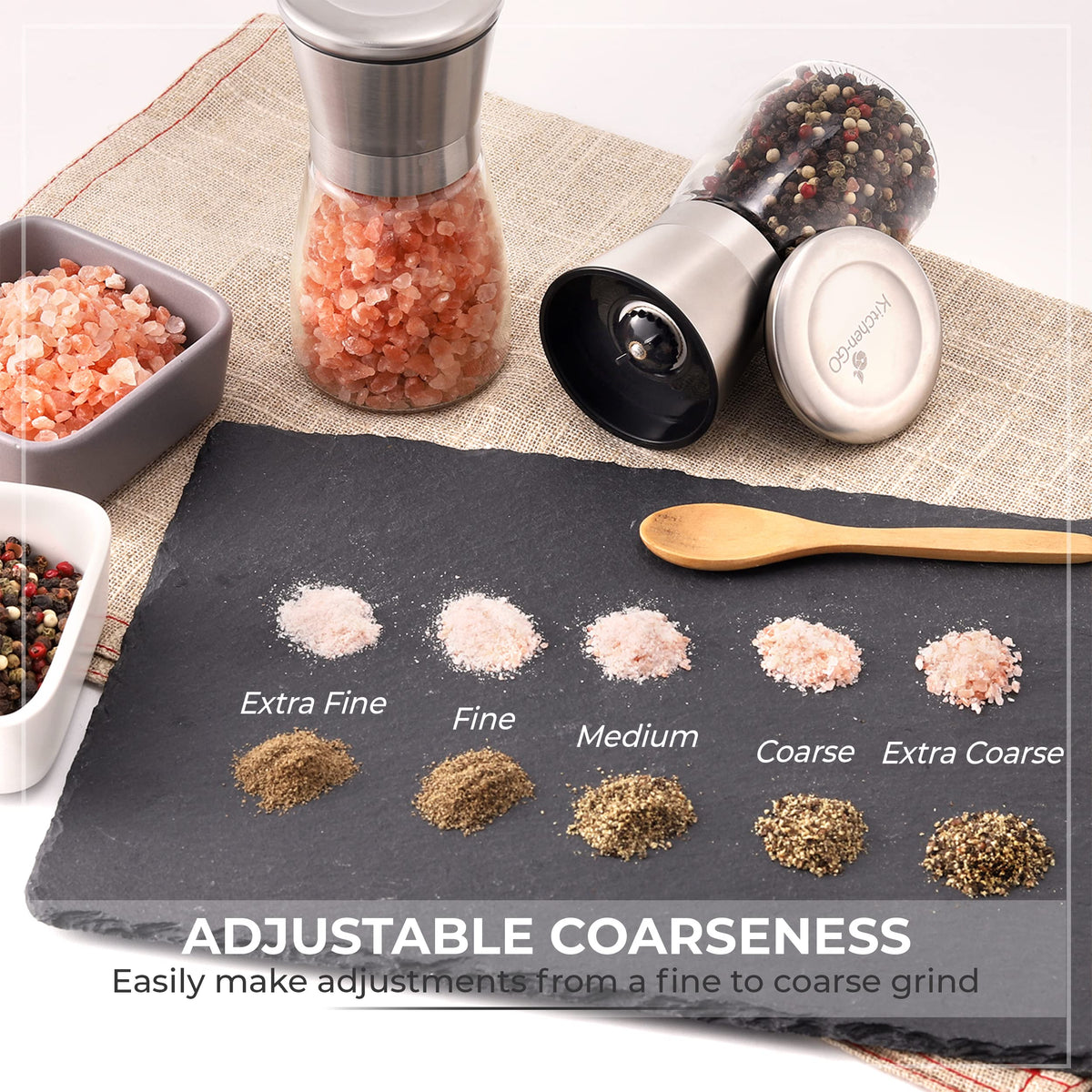 Salt and Pepper Grinder Set – Manual Salt Grinder and Pepper Mill for Black Pepper, Sea Salt – Refillable, Easy-to-Use Salt & Pepper Mill Set