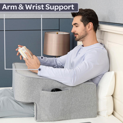 Lavish Home Reading Pillow for Gaming - Lap Desk Pillow with Arm Rests, Storage Pockets, and Removable Washable Cover - Laptop Pillow for Reading, Gaming, Studying, and Working (Gray)