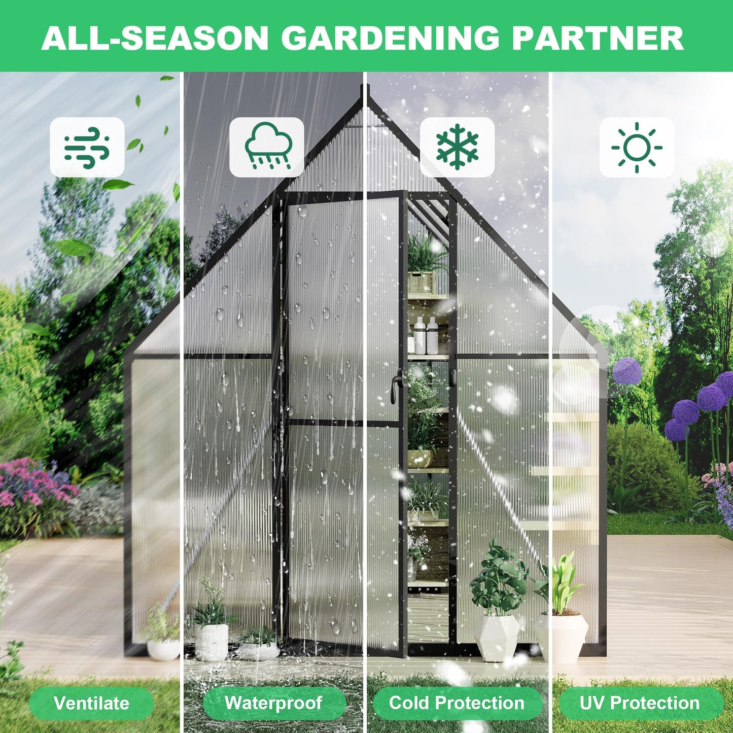 6X9FT Outdoor Aluminum Greenhouse-Heavy Duty Walk-in Green Houses,Large Outside Polycarbonate Greenhouse for Winter Garden, Backyard, Patio, Lawn