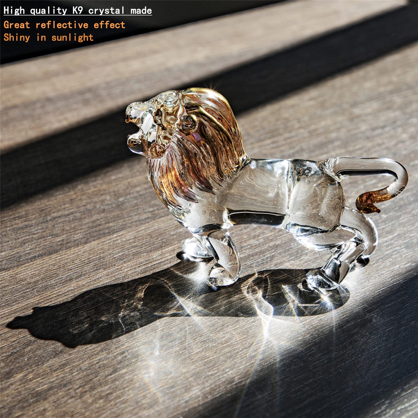 YU FENG 5.5inch Crystal Lion Figurine Collectible,Blown Painted Glass Art Wildlife Animal Sculpture Ornament Handmade Crystal Paperweight Decor Gifts,Clear