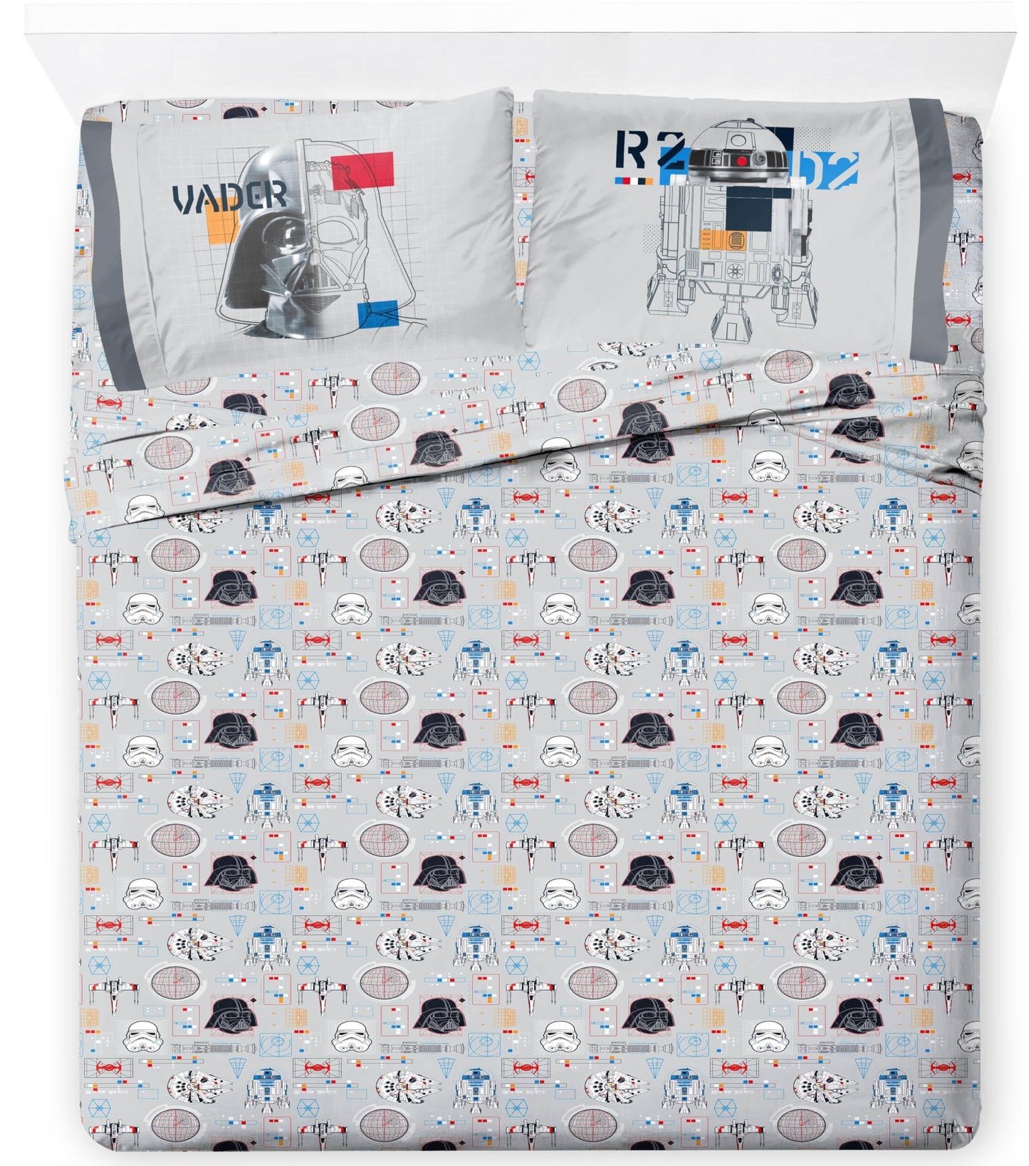 Jay Franco Kids Sheet Set with Fitted, Flat Sheets & Pillow Cover - Ultra-Soft Bedding with Pillowcase for Room Decor, Gray - Star Wars, 4 Piece Queen