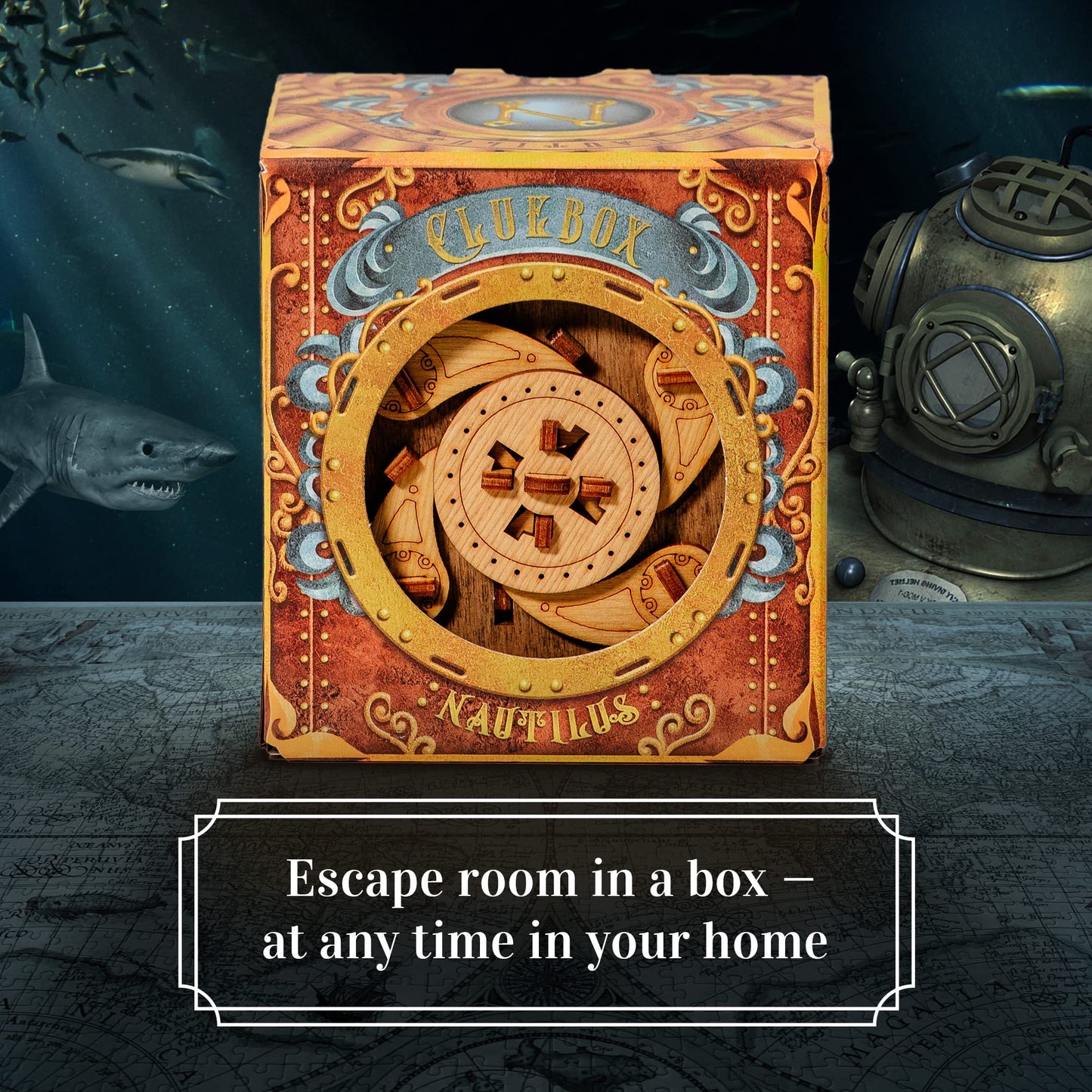 iDventure Cluebox - Captain's Nemo Nautilus - Escape Room Puzzle Box - 3D Wooden Puzzle for Adults - Brain Teaser - Birthday Gift for Men - Money Box