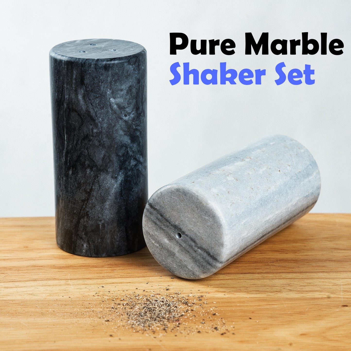 Fox Run White and Black Marble Salt and Pepper Shaker Set, Set of 2 Modern Salt and Pepper Shakers