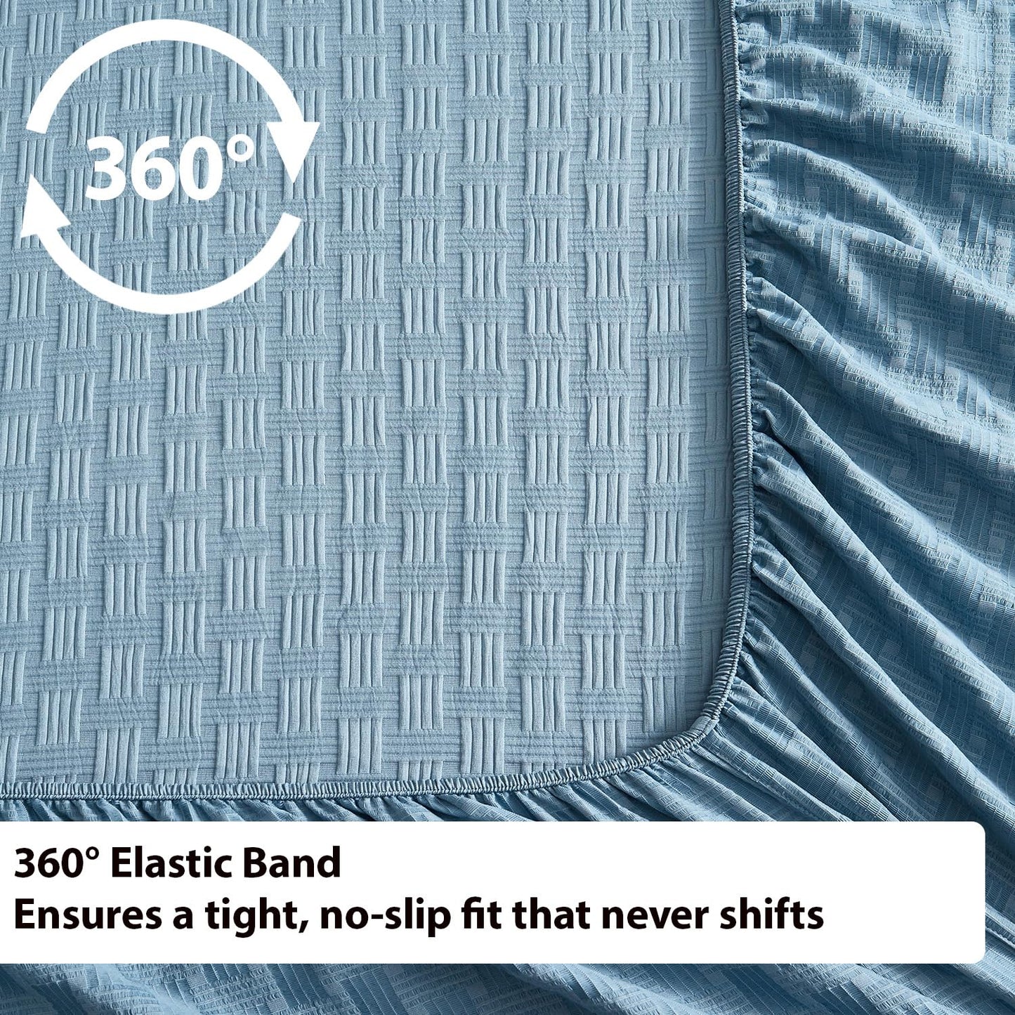 Seavelson Woven Grid Soft King Size Sheet Set - Comfortable & Breathable 4 Piece Bed Sheets with 1 Fitted Sheet,1 Flat Sheet & 2 Pillowcases - Deep Pocket Up to 18 Inches (Blue Grey)