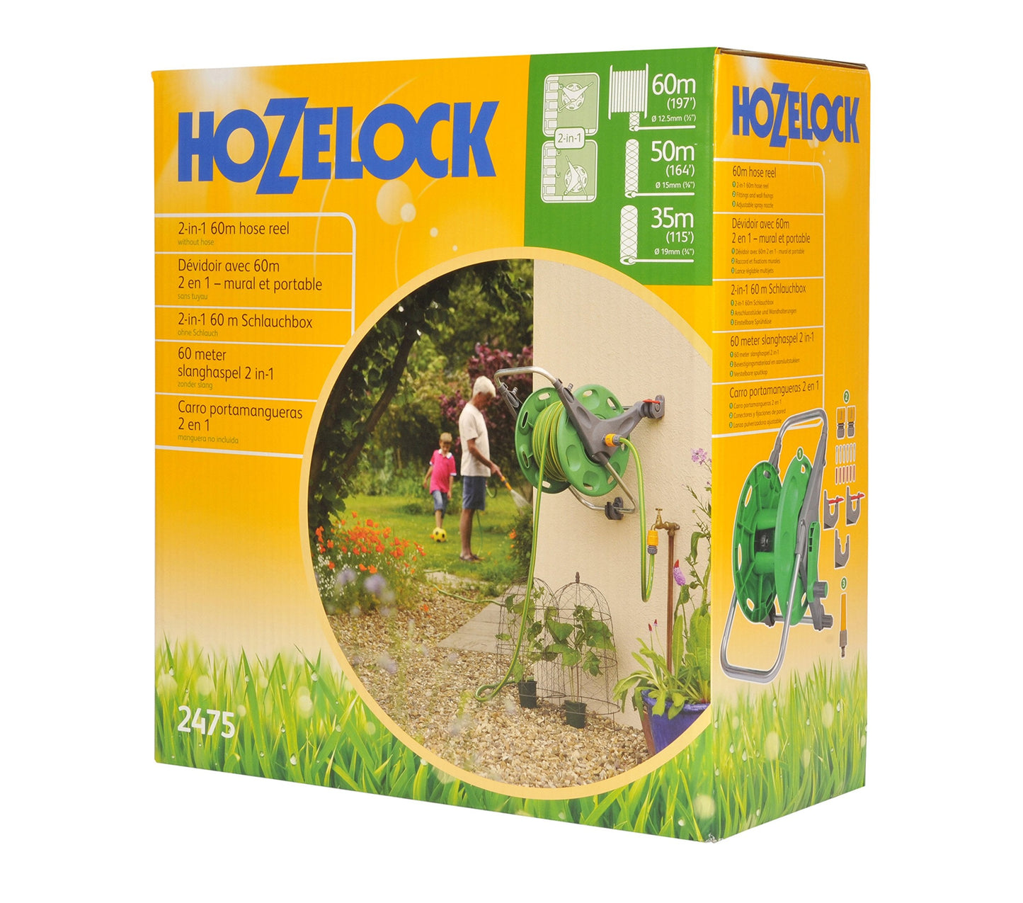 HOZELOCK - Hose Reel 60m 2-in-1 (Reel and Wall Fixings Only) : Free-standing or Wall-mounted, Reel With Lightweight, Robust Main Body for Durability and Flexibility of Use [2475R0000]