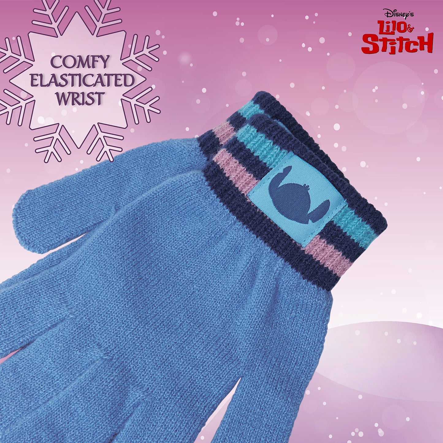 Disney Stitch Girls Beanie Scarf Teenagers Kids Gloves Winter Accessories School Travel Stitch Gifts, Choose from Sets (Blue Stitch 3 Pcs)