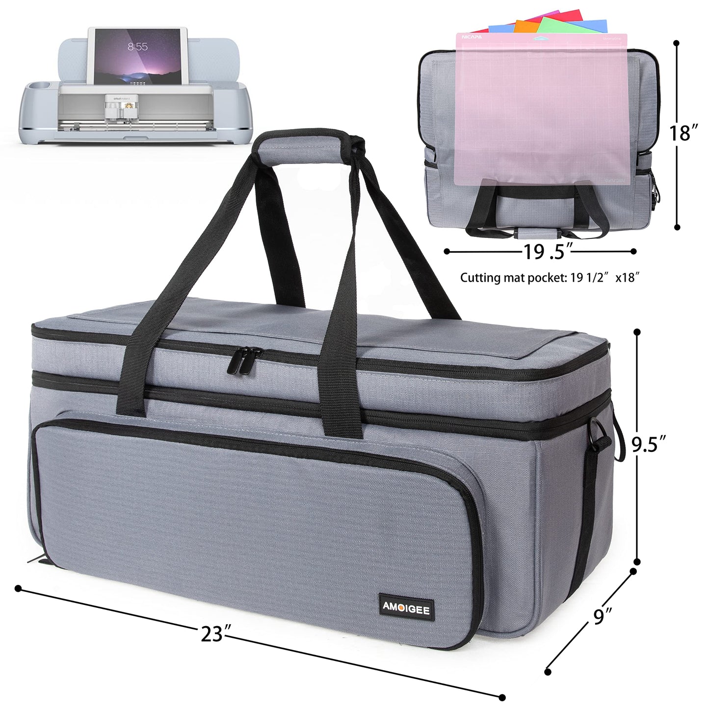 AMOIGEE Double Layer Carrying Storage Organizer Case - Compatible with Cricut Makers, Protective Travel Tote Bag for Silhouette Cameo 3/4, Cricut Accessories