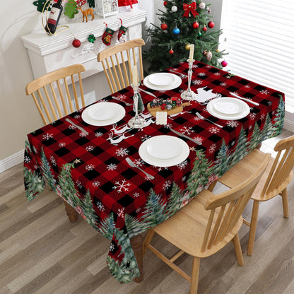 cusugbaso Christmas Tablecloth 60x84 Inches for Rectangle Tables - Christmas Tree Decor for Table - Water Resistant Plaid Xmas Table Cloth, Red Party Decorations for Kitchen, Home