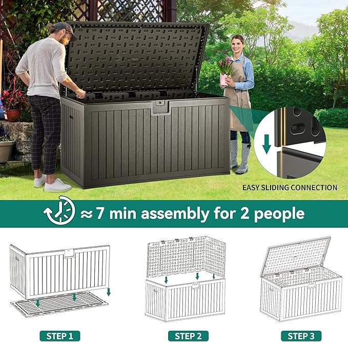 YITAHOME XXL 230 Gallon Large Deck Box,Outdoor Storage for Patio Furniture Cushions,Garden Tools with Flexible Divider,Waterproof,Lockable (Light Brown)