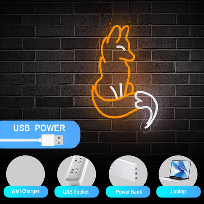 Roouneon Fox Neon Sign for Wall Décor Fox Sign Dimmable LED Light Decor(Brown+White)