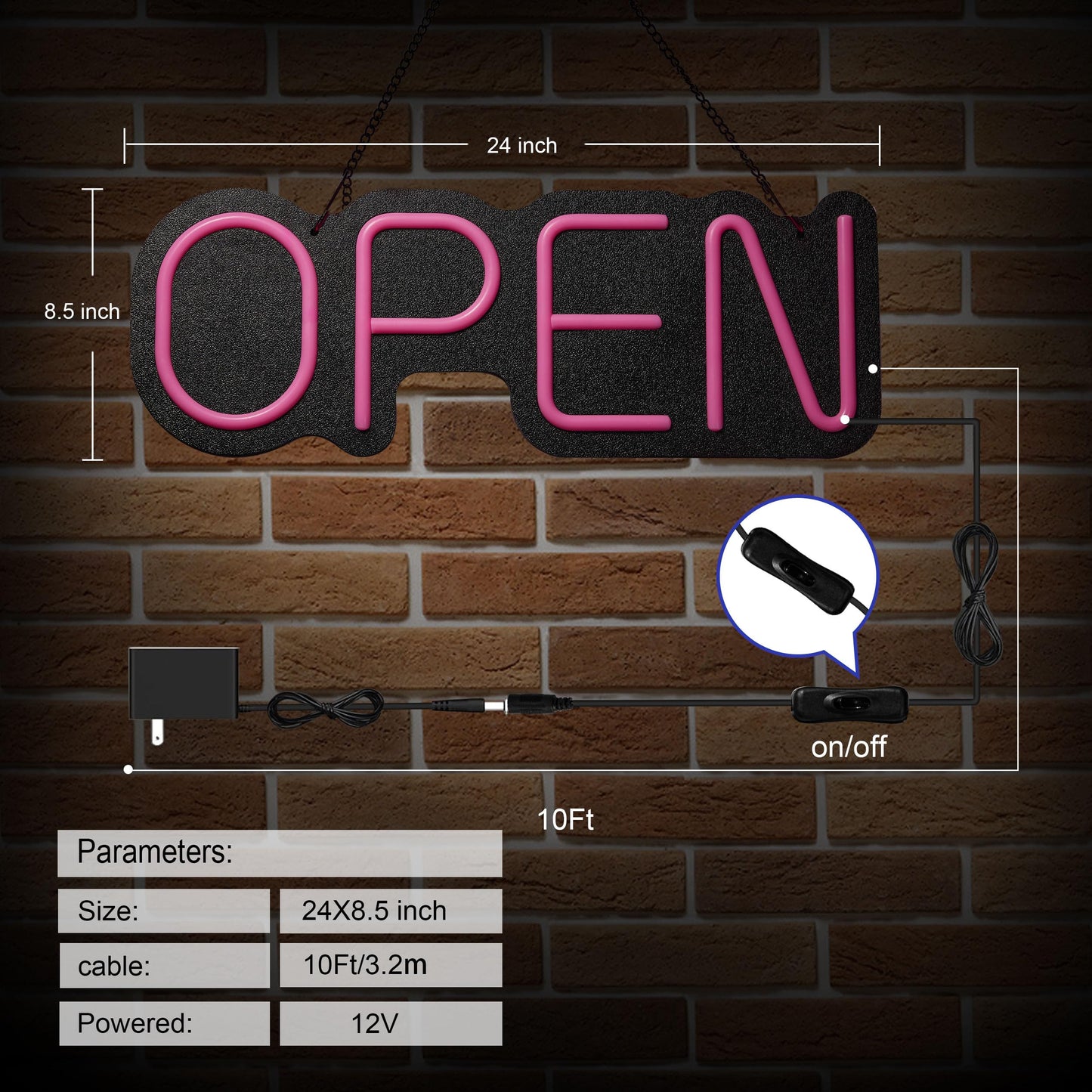 24 inch Neon Open Signs for Business, Open Sign with Textured Backboard LED Anti-Scratch Easy Dedust Neon Light for Business(Pink)
