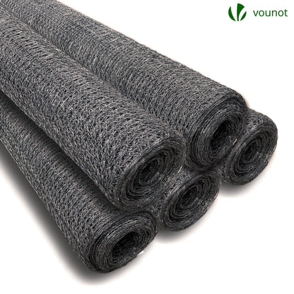 VOUNOT Chicken Wire Mesh Roll, PVC Coated Hexagonal Wire Mesh Fencing, Wire Poultry Netting, 1m x 25m, Hole Size: 13mm, Grey