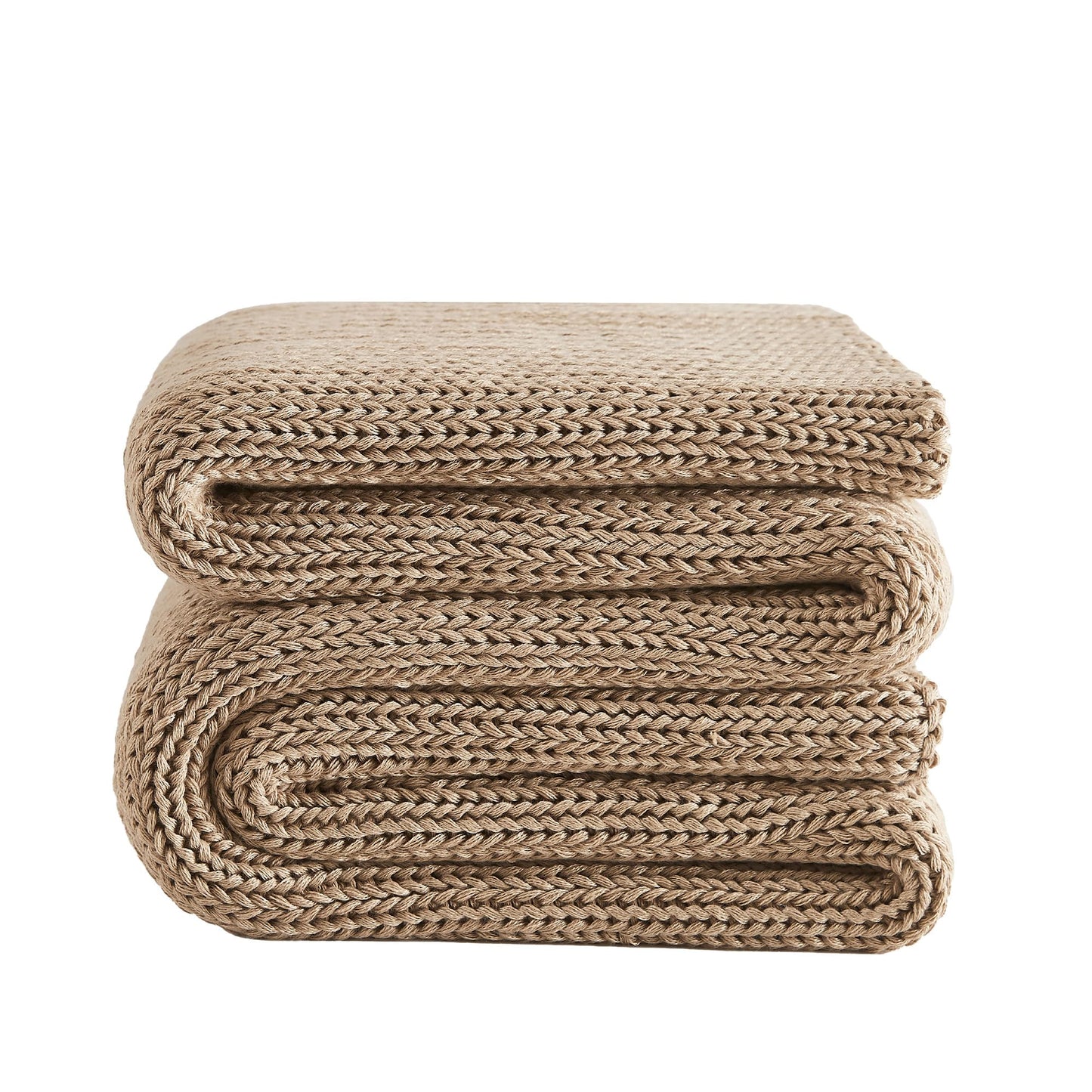 L'AGRATY Knitted Weighted Blanket - 50''x60'' 7lbs Cooling Chunky Knit Heavy for Adults Braided Crochet Throw Thick Cable Yarn Decorative No Beads Evenly Machine Washable, Beige