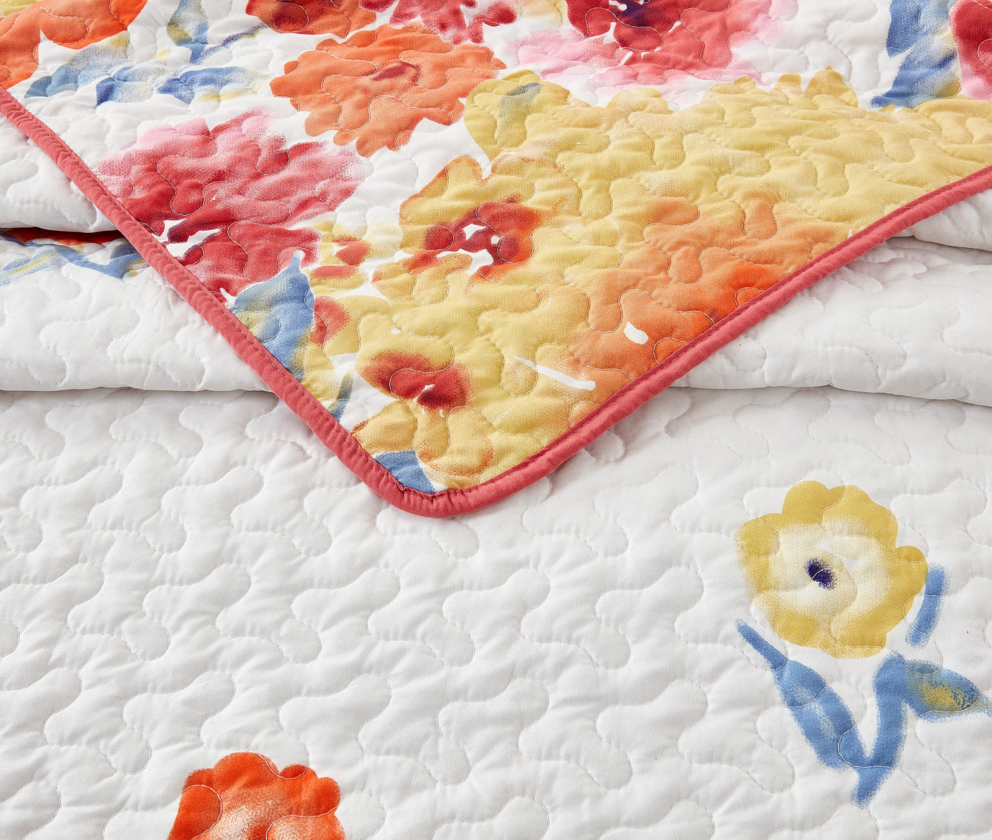 All American Collection 3 PC Floral Printed Red and Beige Reversible Bedspread Quilt Set Coverlet and Pillow Sham Set King/California King Size