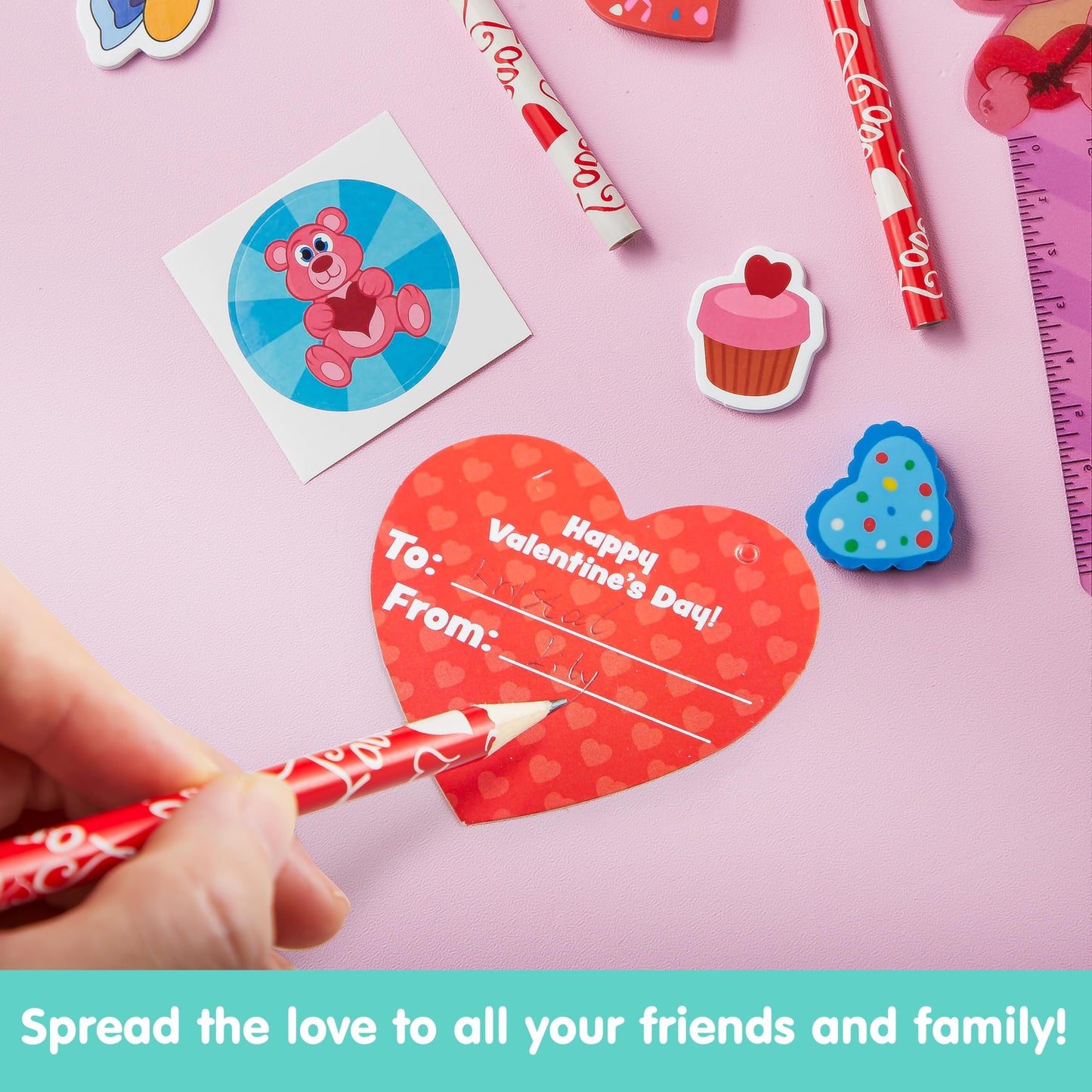 JOYIN 24packs Valentines Day Stationery Gifts, 96pcs Party Favor with Pencil, Erasers, Notebook & Bags for Kids School Classroom Exchange Supplies