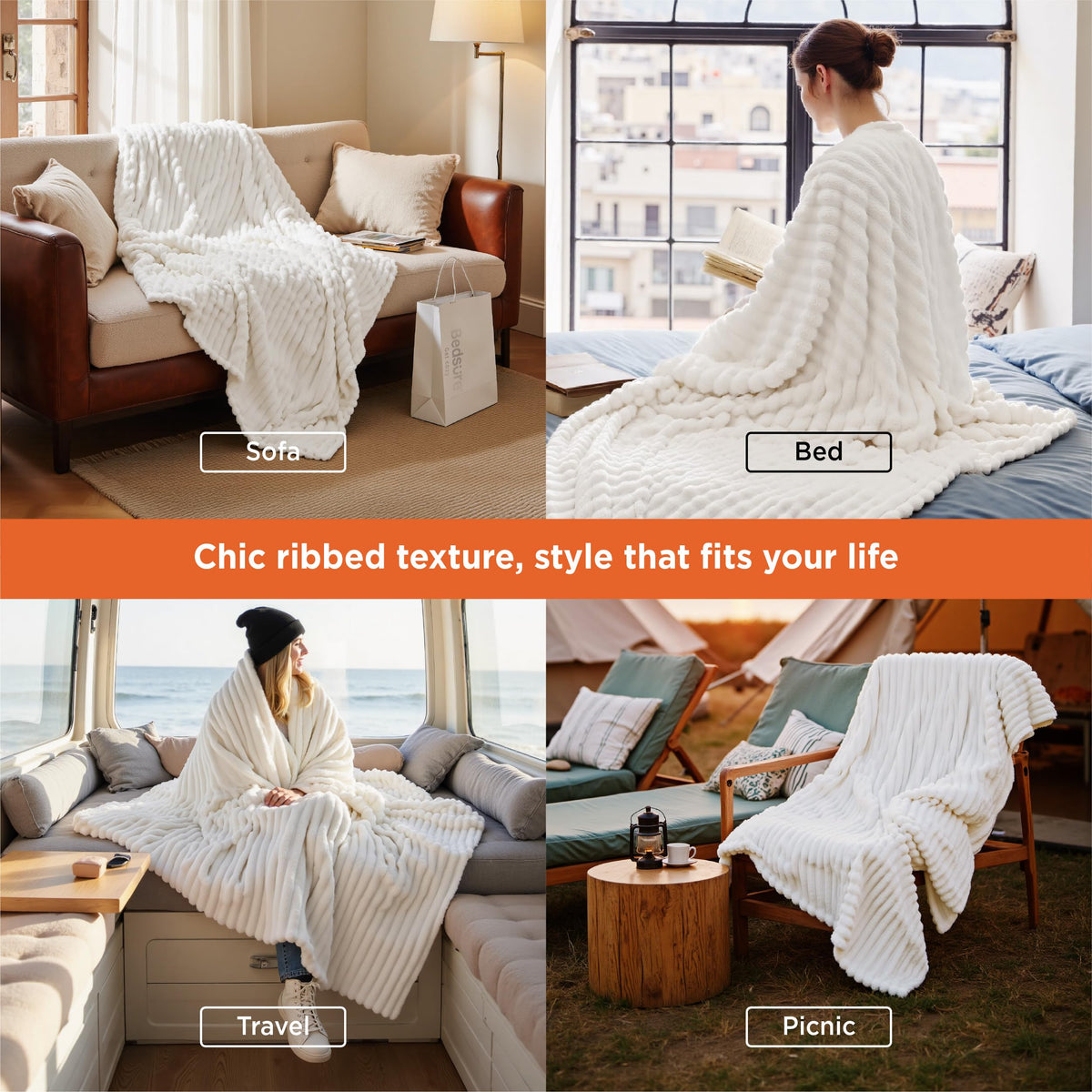 Bedsure GentleSoft White Throw Blanket for Couch - Mothers Gifts Day Birthday Gifts for Women Mom Her, Soft Cozy Fleece Summer Throw Blanket for Girl, Room Home Bedroom Decor, Off White, 50x60 Inches