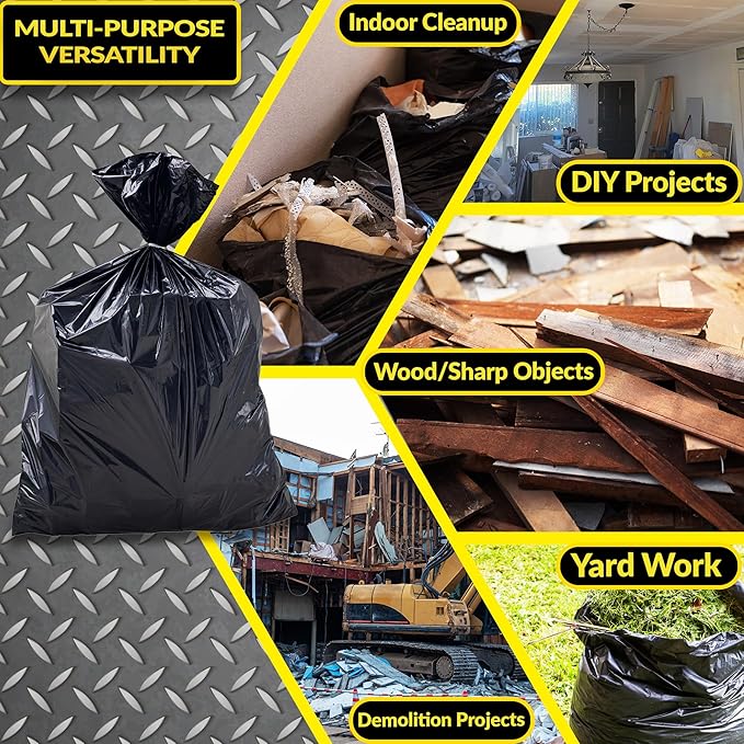 Reli. Contractor Garbage Bags 55 Gallon | 40 Trash Bags | Heavy Duty | Black