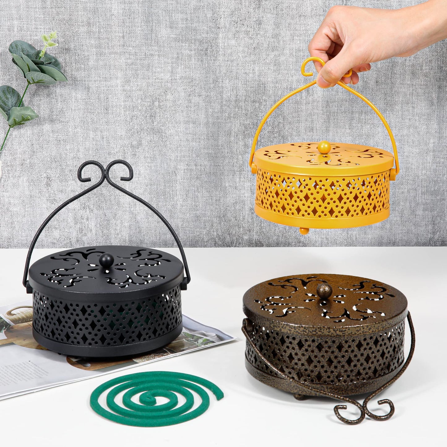 MyLifeUNIT Mosquito Coil Holder, Retro Portable Mosquito Incense Burner for Home and Camping (Bronze)