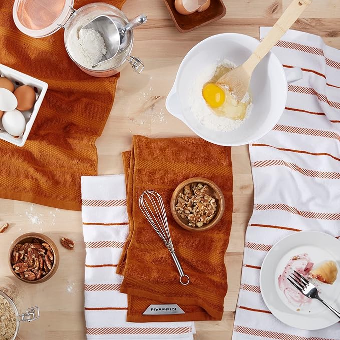 KitchenAid Albany Kitchen Towel 4-Pack Set, Honey Orange/White