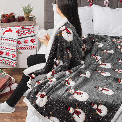 PAVILIA Premium Christmas Sherpa Throw Blanket | Snowman Decoration, Fleece, Plush, Warm, Cozy Reversible Microfiber Holiday Blanket 50 x 60