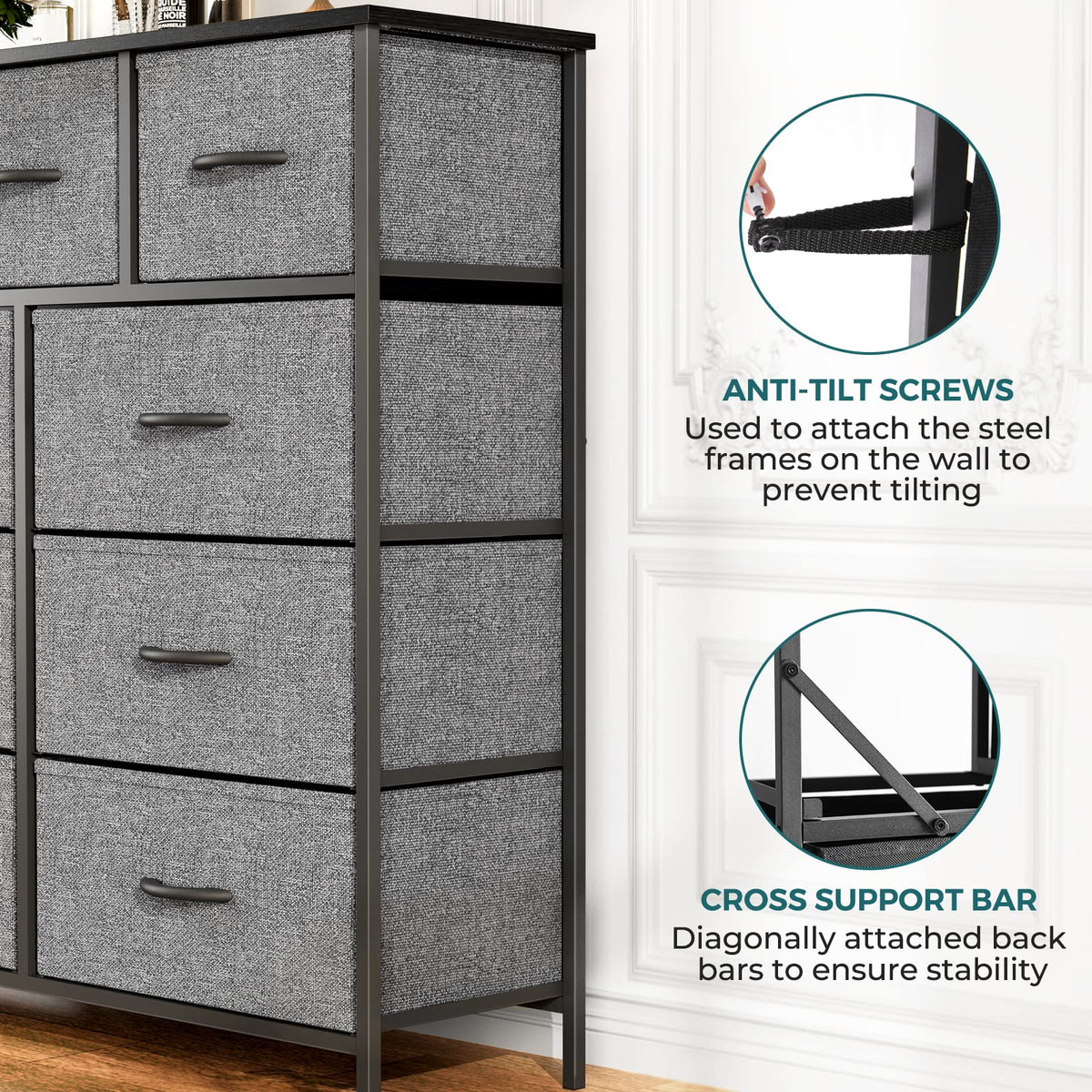Atilioo Dresser for Bedroom with 9 Drawers, Anti-Tip Fabric Storage Tower