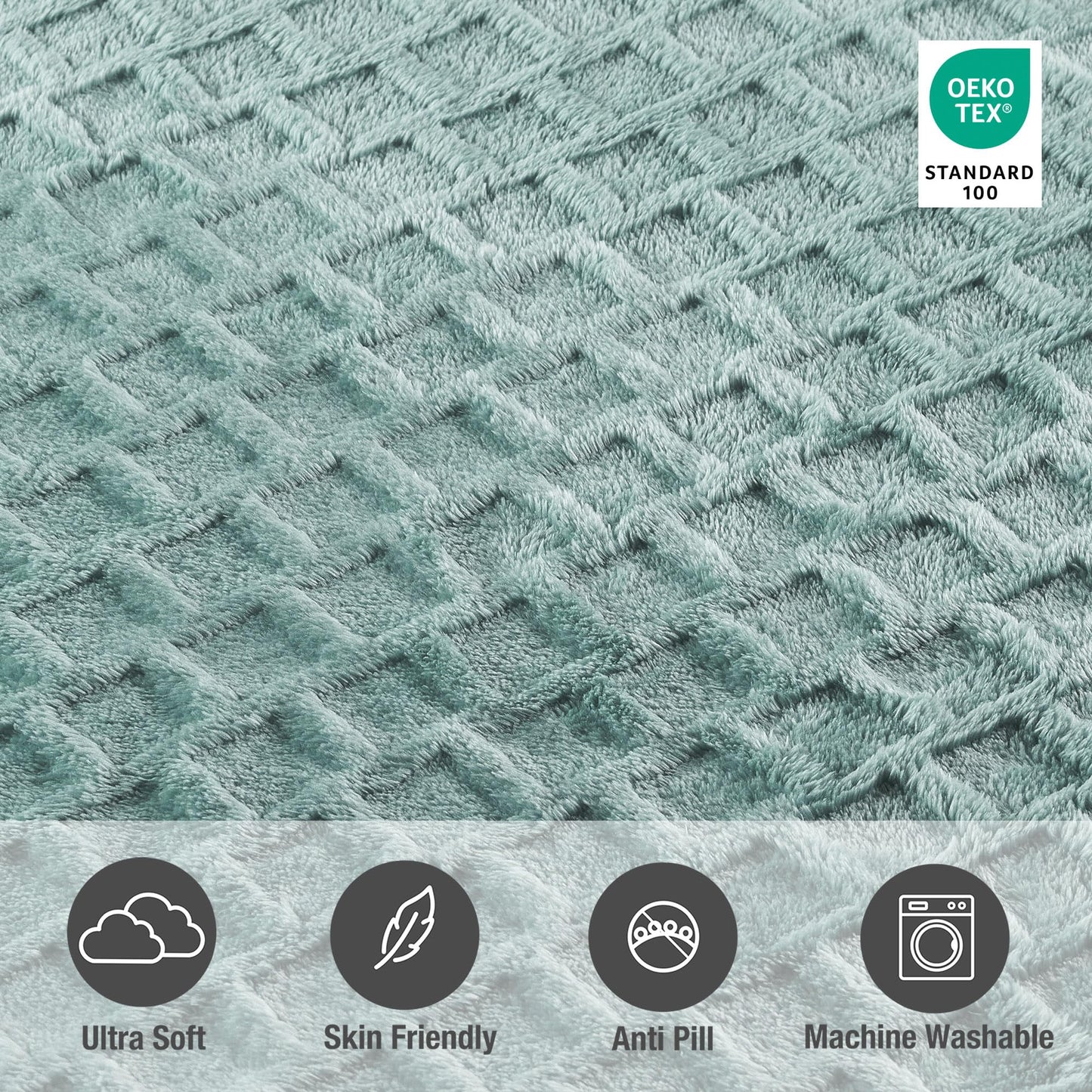 CBCHome Velvet Plush Jacquard Tile Throw Blanket for Couch - Buttery Soft, Cozy Throw, for Women (Aqua, 50" x 60")