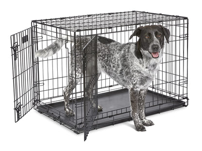 MidWest Homes for Pets Newly Enhanced Double Door iCrate 90.42 cm (36-Inch) Long Dog Crate, Includes Leak-Proof Pan, Floor Protecting Feet, Divider Panel & New Patented Features, Black, Model 1536DDU