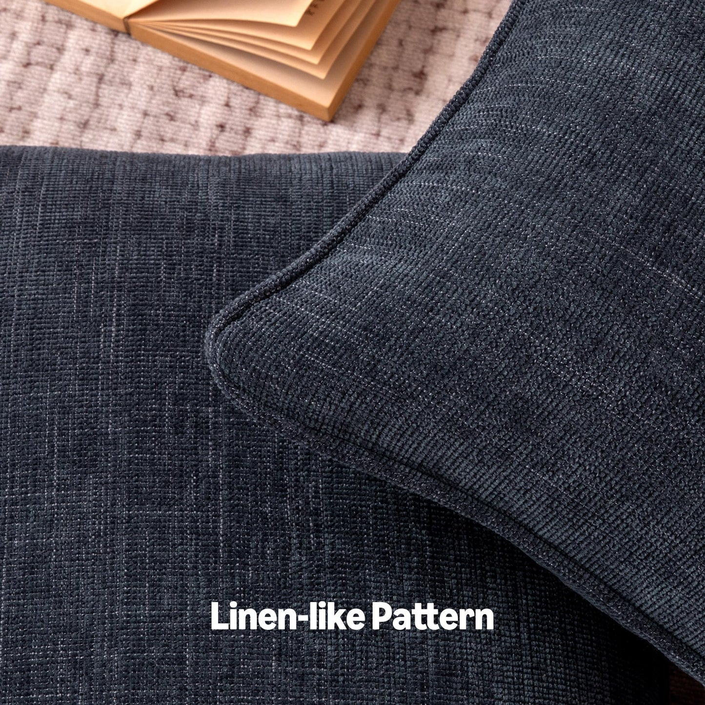 Amazon Basics Faux Linen Throw Pillow Covers with Hidden Zipper Closure, 16 × 16in, Navy Blue, Pack of 2