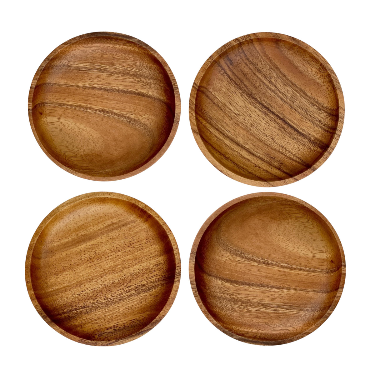 WRIGHTMART Acacia Wooden Plates Set of 4 – 6” Round, 1 Inch Thick Solid Wood Dessert, Snack & Side Plates, Handcrafted Natural Tableware for Appetizers, Bread, Small Portions