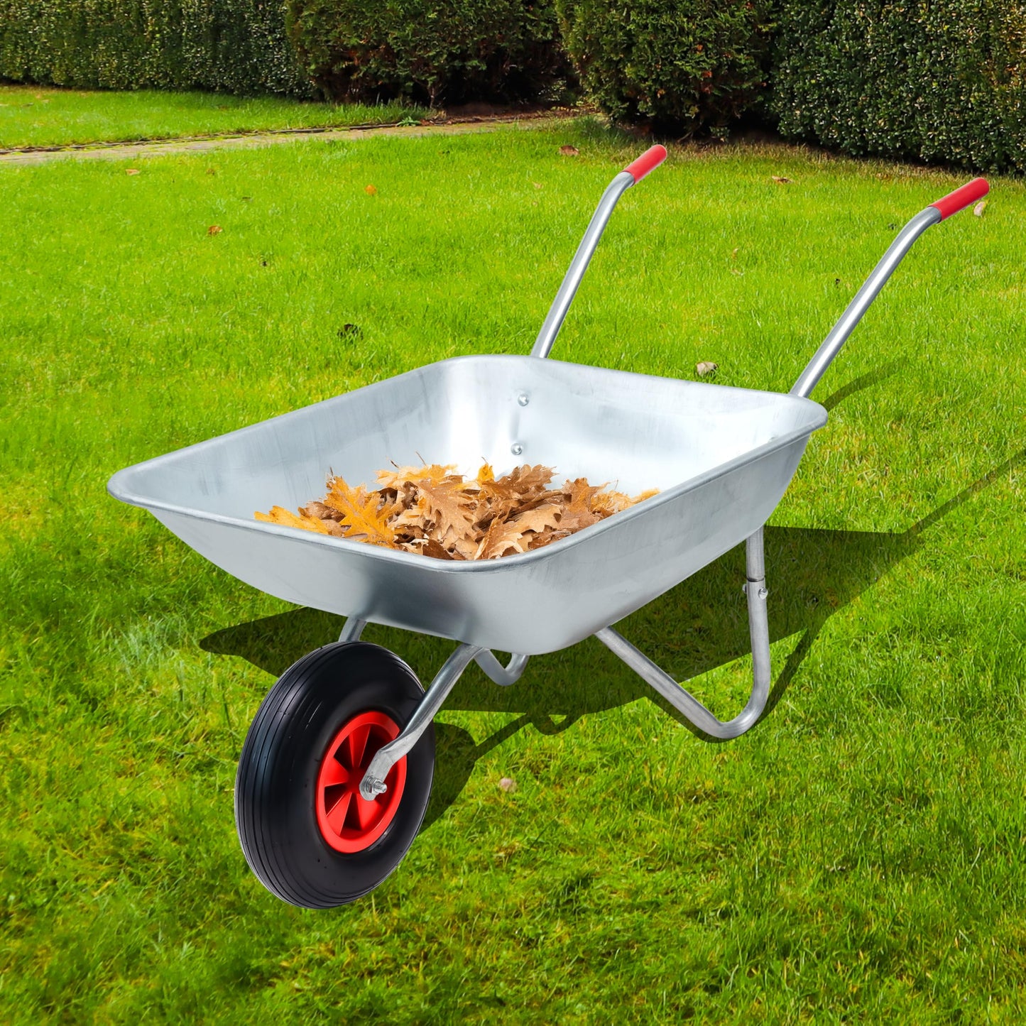 Crystals 65L/100KG Wheelbarrow Heavy Duty Galvanised - Home Garden Cart with Pneumatic Tyre - (80L x 60W x 60H) cm Silver