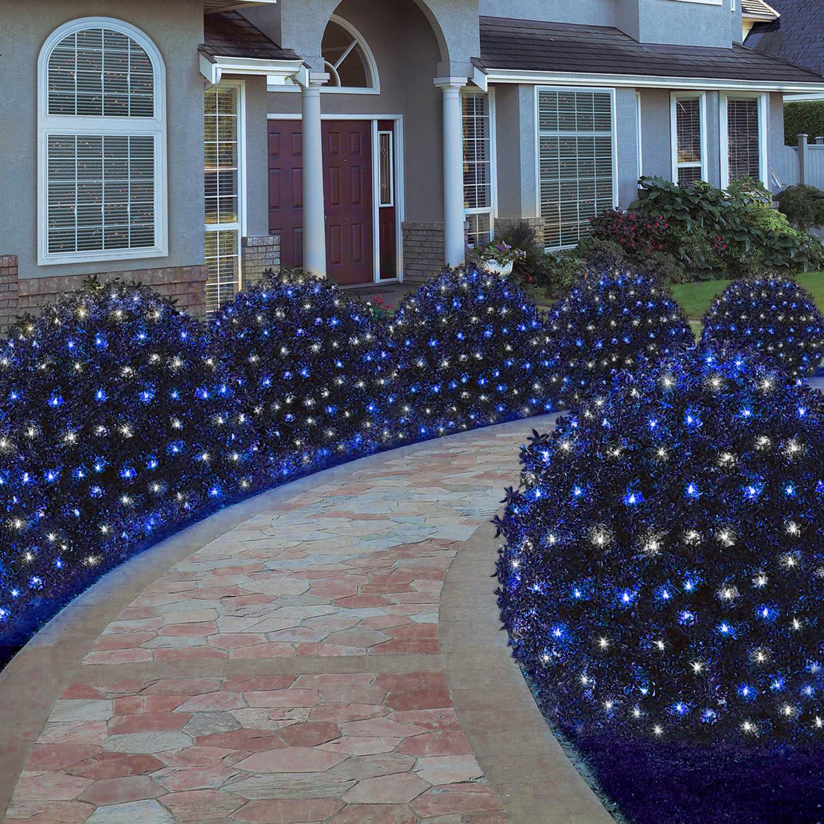 weillsnow 198 LED 9.8ft x 6.6ft Christmas Net Lights, Connectable 8 Lighting Twinkle Modes Mesh Lights for Christmas Outdoor Patio Garden Bush Fence Decorations (Blue & White)