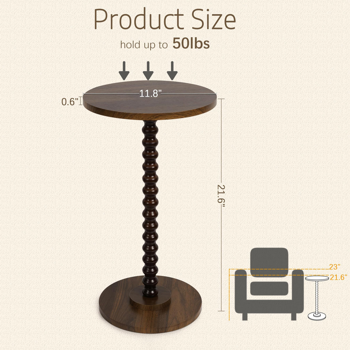 Tohiasen Round Side Table, Small End Table for Small Space, Easy Assembly